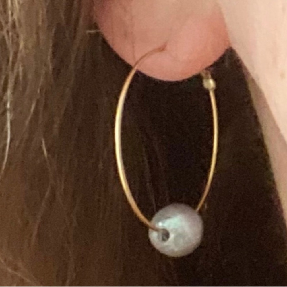 Chan Luu 1.5" Grey Floating Pearl Hoop Earrings Gold Plated